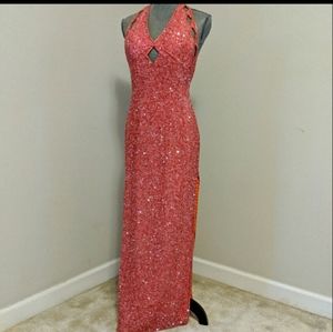 Scala Silk Sequin & Beaded Halter Peekaboo Dress